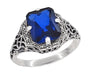 Art Deco Flowers and Leaves Lab Grown Blue Sapphire Filigree Ring in Sterling Silver - 3.75 Carats
