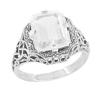 Art Deco White Topaz Filigree Ring in Sterling Silver