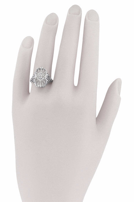 Art Deco Vintage Filigree Sun Ray Crystal and Diamond Right Hand Cocktail Ring in Sterling Silver - Item: SSR18C - Image: 5