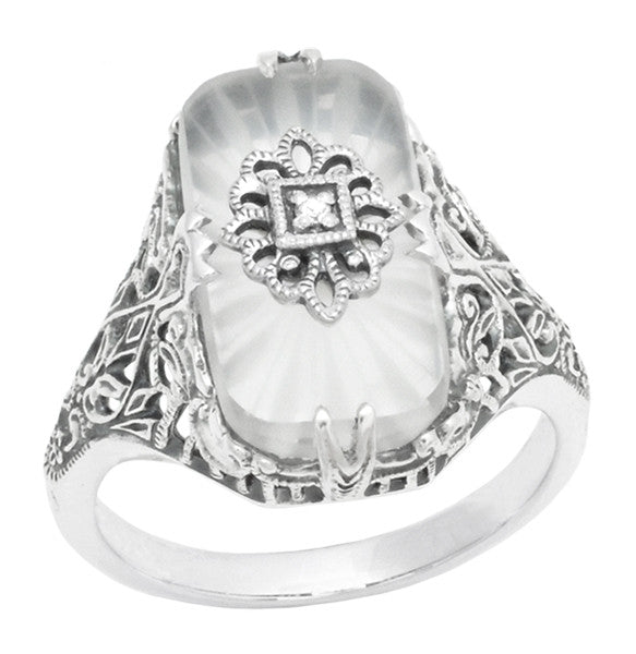 Art Deco Vintage Filigree Sun Ray Crystal and Diamond Right Hand Cocktail Ring in Sterling Silver - Item: SSR18C - Image: 2