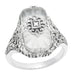 Art Deco Vintage Filigree Sun Ray Crystal and Diamond Right Hand Cocktail Ring in Sterling Silver