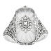Art Deco Vintage Filigree Sun Ray Crystal and Diamond Right Hand Cocktail Ring in Sterling Silver