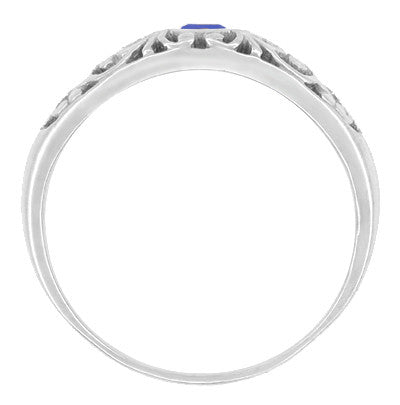 Edwardian Filigree Natural Blue Sapphire Ring in Sterling Silver - Item: SSR197S - Image: 2