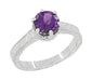 Art Deco Filigree Amethyst Crown Promise Ring in Sterling Silver With Carved Scroll Engraving