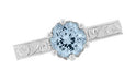 Art Deco Sterling Silver Antique Sky Blue Topaz Crown Promise Ring - Filigree Scroll Engraved