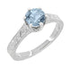 Art Deco Sterling Silver Antique Sky Blue Topaz Crown Promise Ring - Filigree Scroll Engraved