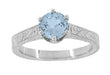 Art Deco Sterling Silver Antique Sky Blue Topaz Crown Promise Ring - Filigree Scroll Engraved