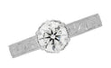 Art Deco Crown Filigree Scrolls Cubic Zirconia Solitaire Ring in Sterling Silver