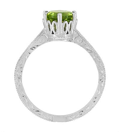 Art Deco Crown Filigree Scrolls Peridot Promise Ring in Sterling Silver - Item: SSR199PER - Image: 5