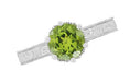 Art Deco Crown Filigree Scrolls Peridot Promise Ring in Sterling Silver