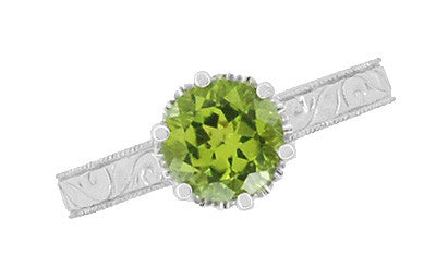 Art Deco Crown Filigree Scrolls Peridot Promise Ring in Sterling Silver - Item: SSR199PER - Image: 6