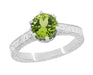 Art Deco Crown Filigree Scrolls Peridot Promise Ring in Sterling Silver
