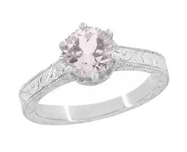 Art Deco Crown Filigree Scrolls Rose de France Promise Ring in Sterling Silver - alternate view