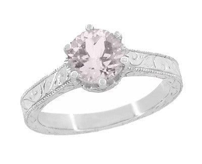Art Deco Crown Filigree Scrolls Rose de France Promise Ring in Sterling Silver - Item: SSR199RF - Image: 2