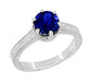Crown Filigree Scrolls Art Deco Lab Grown Blue Sapphire Promise Ring in Sterling Silver