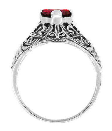 Edwardian Filigree Ruby Promise Ring in Sterling Silver | 1.5 Carats - alternate view