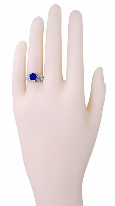 Filigree Edwardian Dome Sapphire Promise Ring in Sterling Silver - Item: SSR1S-6 - Image: 3