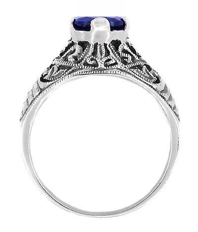 Filigree Edwardian Dome Sapphire Promise Ring in Sterling Silver - Item: SSR1S-6 - Image: 2