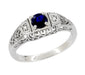 Art Deco Filigree Blue Sapphire Promise Ring in Sterling Silver with Side Diamonds