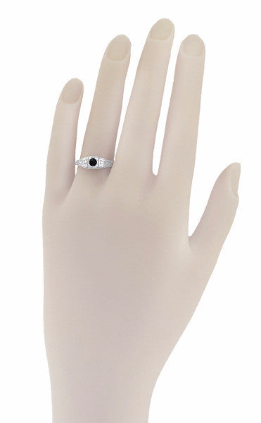 Art Deco Vintage Style Black Diamond Promise Ring in Sterling Silver - Item: SSR228BD-9 - Image: 3