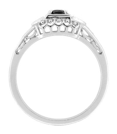 Art Deco Vintage Style Black Diamond Promise Ring in Sterling Silver - Item: SSR228BD-9 - Image: 2