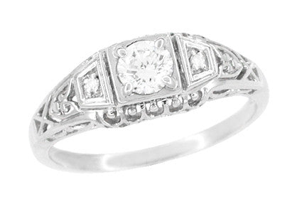 Art Deco White Sapphire Filigree Promise Ring in Sterling Silver