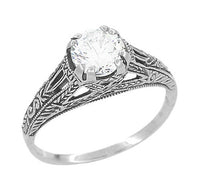 Art Deco Cubic Zirconia ( CZ ) Filigree Engraved Promise  Ring in Sterling Silver | 1.45 Carats