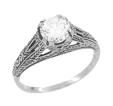 Art Deco Cubic Zirconia ( CZ ) Filigree Engraved Promise  Ring in Sterling Silver | 1.45 Carats