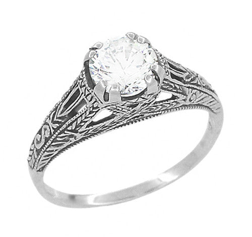 Art Deco Cubic Zirconia ( CZ ) Filigree Engraved Promise  Ring in Sterling Silver | 1.45 Carats