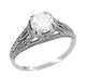Art Deco Cubic Zirconia ( CZ ) Filigree Engraved Promise  Ring in Sterling Silver | 1.45 Carats