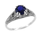 Art Deco Filigree Engraved Blue Sapphire Promise Ring in Sterling Silver