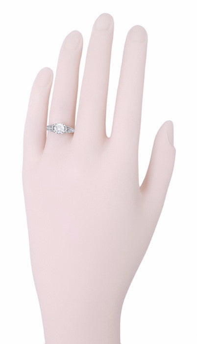 Art Deco White Topaz Filigree Engraved Promise Ring in Sterling Silver - Item: SSR2WT - Image: 6