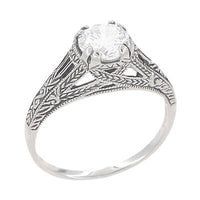Art Deco White Topaz Filigree Engraved Promise Ring in Sterling Silver