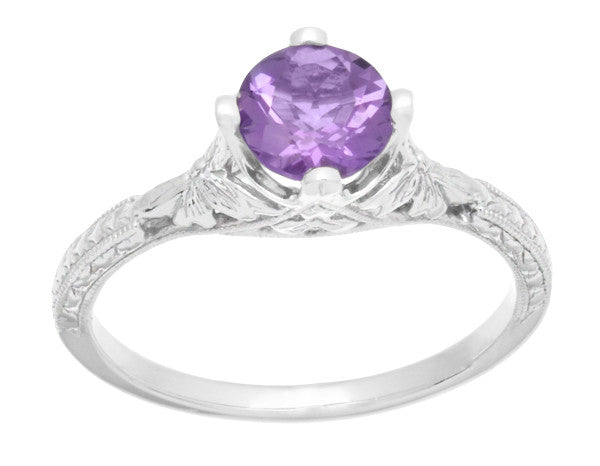 Art Deco Lilac Amethyst Promise Ring in Sterling Silver with Filigree Engraved Flowers - Item: SSR356AM - Image: 4