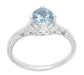 Vintage Engraved Flowers Art Deco Filigree Sky Blue Topaz Promise Ring in Sterling Silver