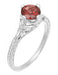 Sterling Silver Art Deco Filigree Red Garnet Promise Ring - Engraved with Flowers & Wheat