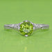 Art Deco Flowers & Wheat Engraved Peridot Promise Ring in Sterling Silver | Vintage Replica