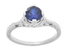 Art Deco Floral Filigree Lab Grown Blue Sapphire Solitaire Promise Ring in Sterling Silver