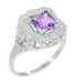 Art Nouveau Princess Cut Amethyst Ring in Sterling Silver