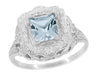 Princess Cut Sky Blue Topaz Art Nouveau Ring in Sterling Silver