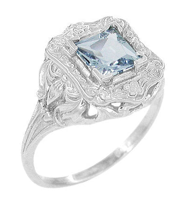 Princess Cut Sky Blue Topaz Art Nouveau Ring in Sterling Silver