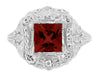Princess Cut Garnet Art Nouveau Promise Ring in Sterling Silver