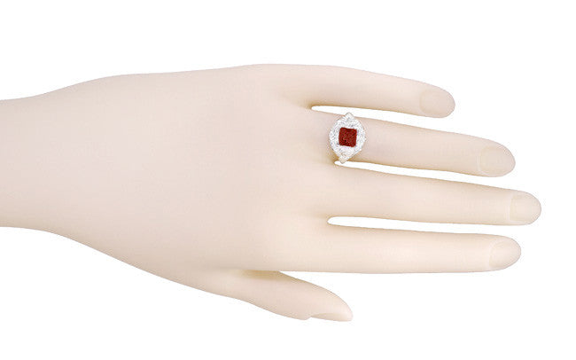 Princess Cut Garnet Art Nouveau Promise Ring in Sterling Silver - Item: SSR615G - Image: 6