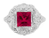Princess Cut Ruby Art Nouveau Ring in Sterling Silver