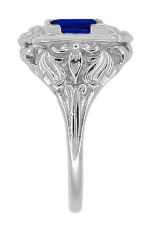 Art Nouveau Princess Cut Sapphire Ring in Sterling Silver - Item: SSR615S - Image: 3