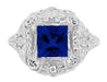 Art Nouveau Princess Cut Sapphire Ring in Sterling Silver