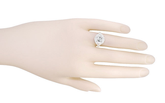 Art Nouveau Antique Style Square White Topaz Ring in Sterling Silver - Item: SSR615WT - Image: 6