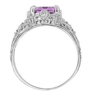 Edwardian Filigree Emerald Cut Amethyst Ring in Sterling Silver - Item: SSR618AM - Image: 4