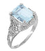 Edwardian Filigree Emerald Cut Blue Topaz Ring in Sterling Silver