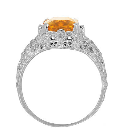 Edwardian Filigree Emerald Cut Citrine Ring in Sterling Silver - Item: SSR618C - Image: 4
